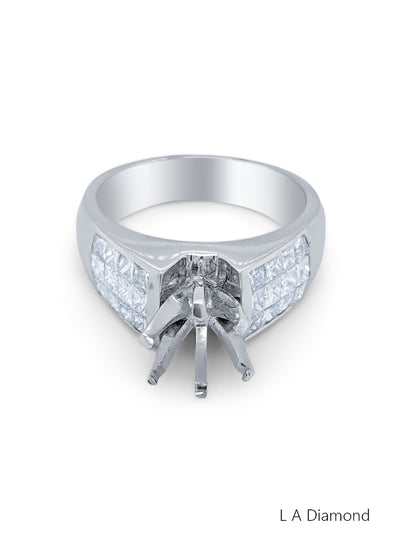 18K White Gold Bezel Corner Princess Cut Multi-Layer Semi-Mount Engagement Ring (1.06 ct)