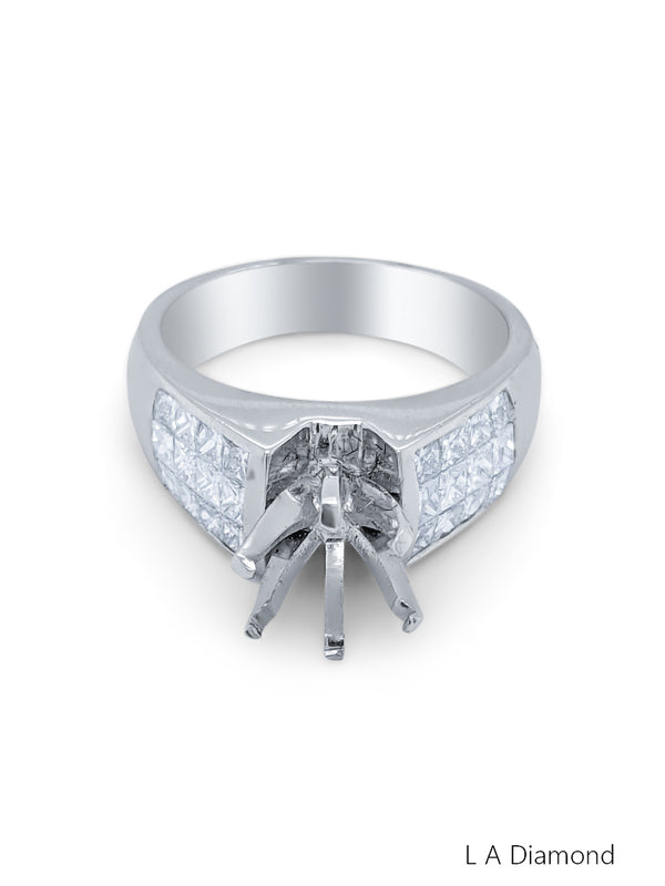 18K White Gold Bezel Corner Princess Cut Multi-Layer Semi-Mount Engagement Ring (1.06 ct)