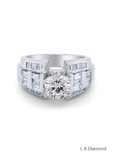 18K White Gold Brilliant Round, Baguette & Princess Cut Multi-Layer Engagement Ring (1.06 ct)