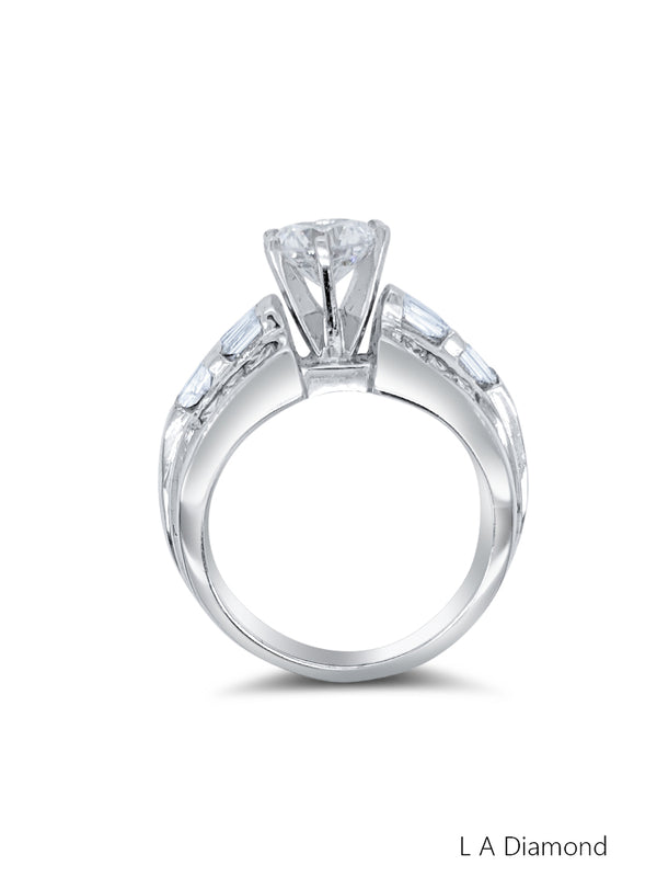 18K White Gold Brilliant Round, Baguette & Princess Cut Multi-Layer Engagement Ring (1.06 ct)