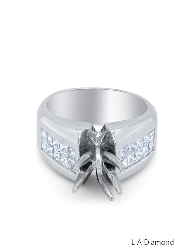 18K White Gold Diamond Bezel Corner Princess Cut Semi-Mount Engagement Ring (1 ct)