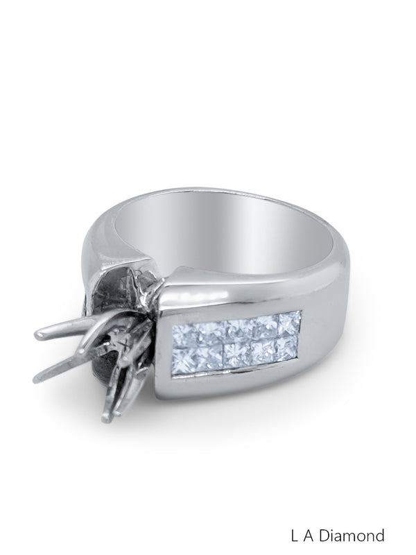 18K White Gold Diamond Bezel Corner Princess Cut Semi-Mount Engagement Ring (1 ct)