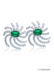 18K White Gold Diamond Oval and Round Cut Earring with Emerald (2.50 ct)