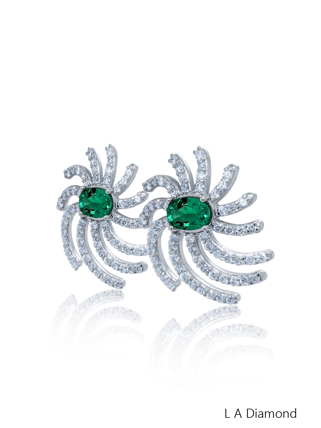 18K White Gold Diamond Oval and Round Cut Earring with Emerald (2.50 ct)