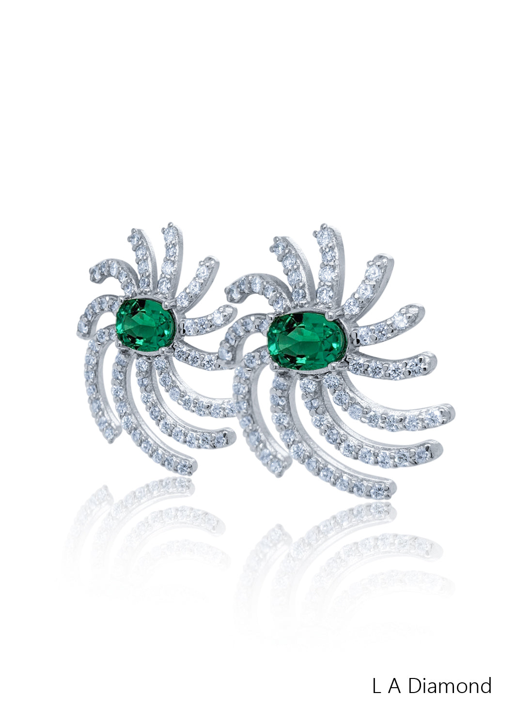 18K White Gold Diamond Oval and Round Cut Earring with Emerald (2.50 ct)