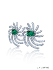 18K White Gold Diamond Oval and Round Cut Earring with Emerald (2.50 ct)