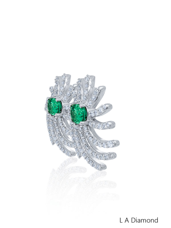 18K White Gold Diamond Oval and Round Cut Earring with Emerald (2.50 ct)