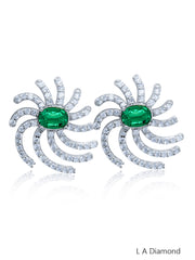 18K White Gold Diamond Oval and Round Cut Earring with Emerald (2.50 ct)