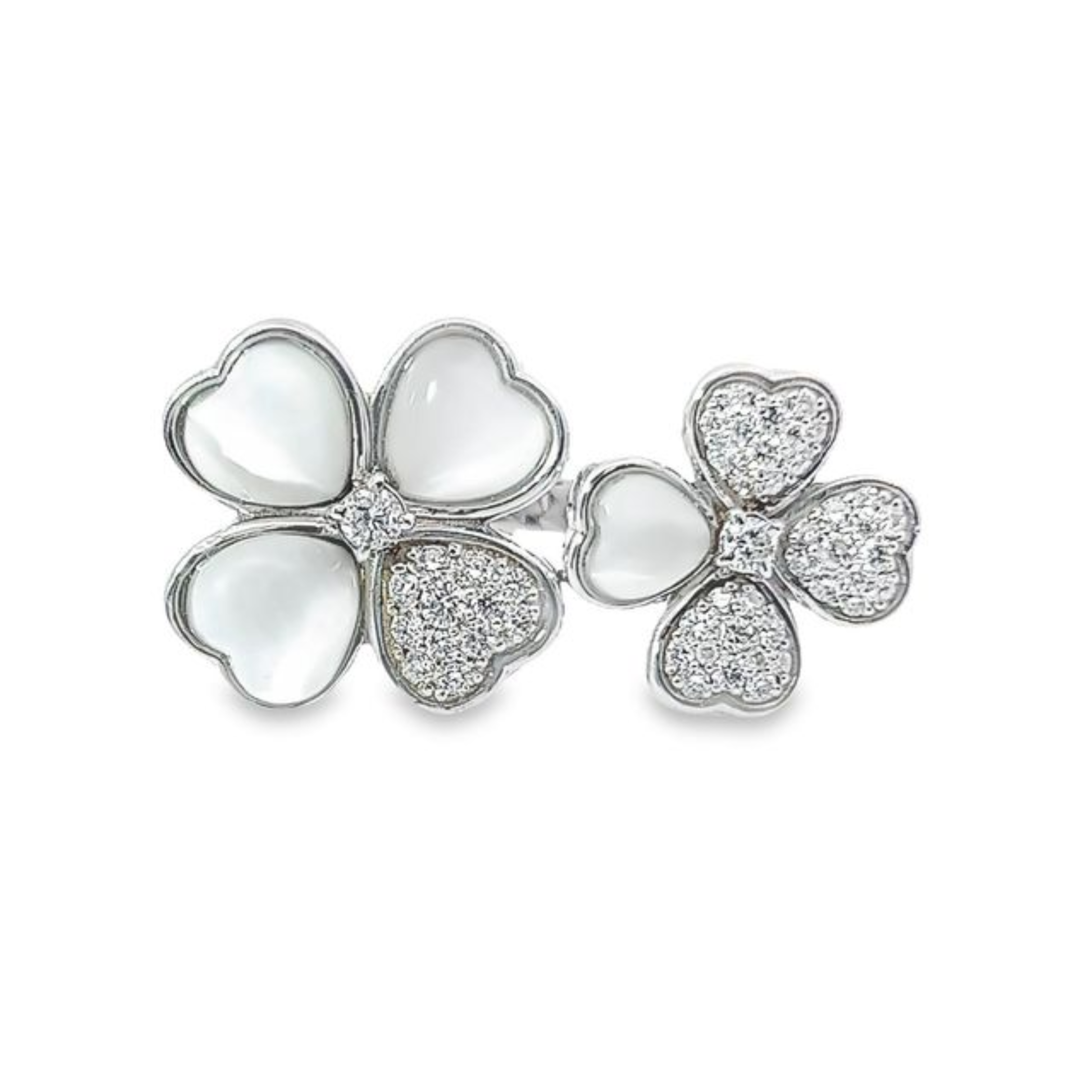 18K White Gold Diamond & Pearl Floral Ring (0.91 ct)