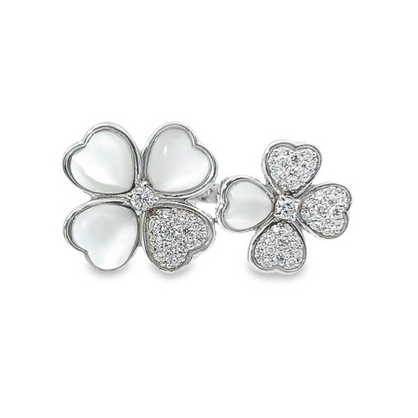 18K White Gold Diamond & Pearl Floral Ring (0.91 ct)