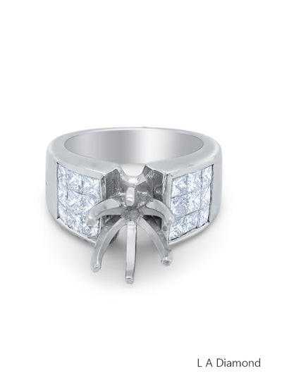 18K White Gold Diamond Princess Cut Multi-Layer Semi-Mount Engagement Ring – 1.26ct