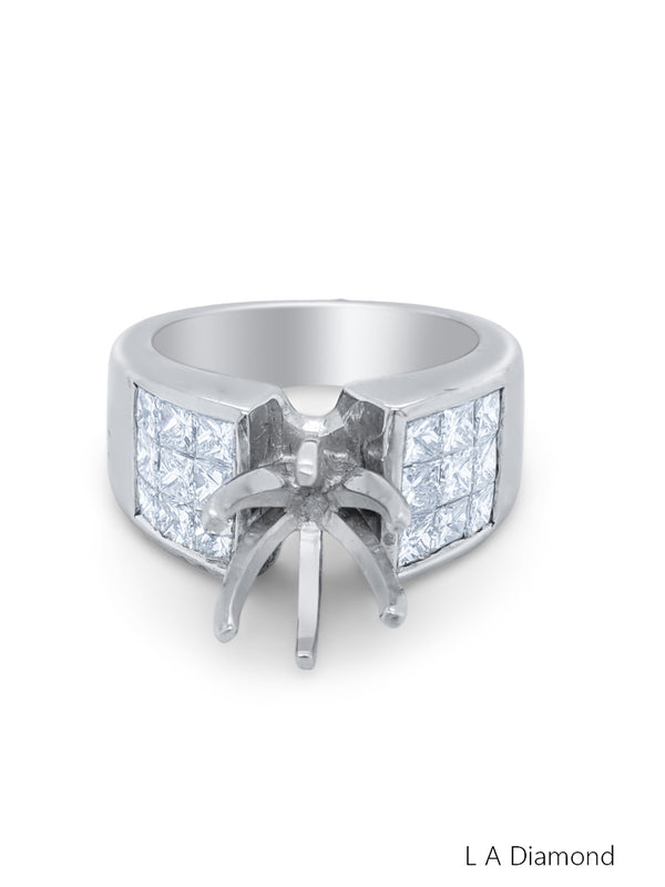 18K White Gold Diamond Princess Cut Multi-Layer Semi-Mount Engagement Ring – 1.26ct
