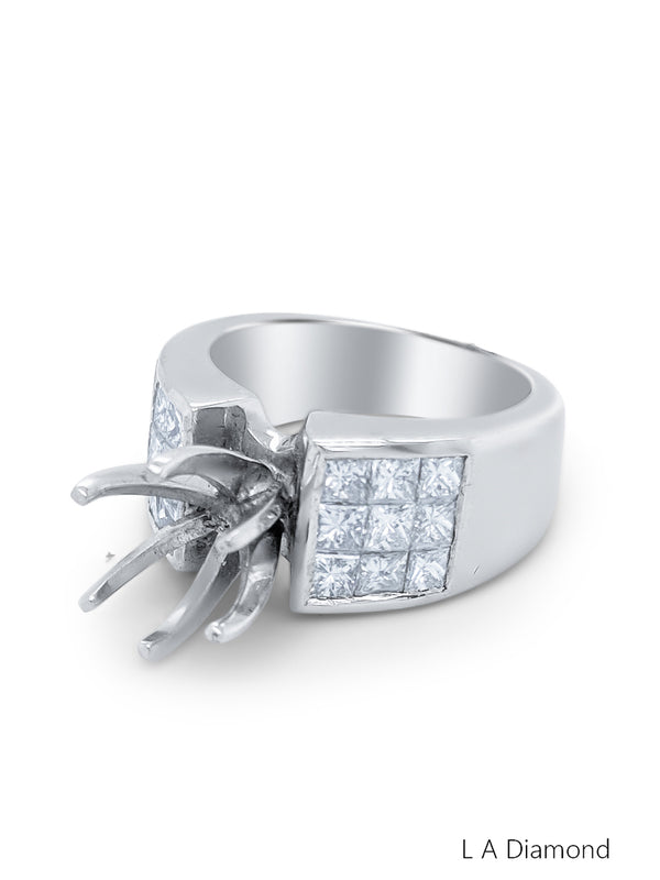 18K White Gold Diamond Princess Cut Multi-Layer Semi-Mount Engagement Ring – 1.26ct