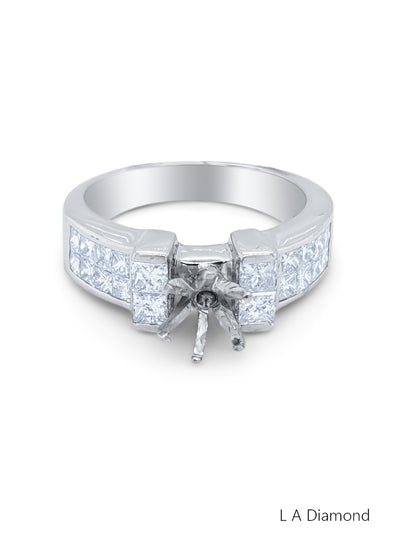 18K White Gold Diamond Princess Cut Semi-Mount Engagement Ring (1.20 ct)