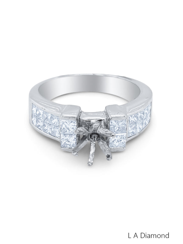 18K White Gold Diamond Princess Cut Semi-Mount Engagement Ring (1.20 ct)