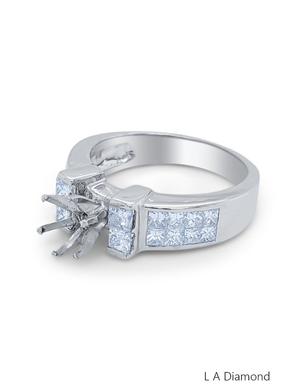 18K White Gold Diamond Princess Cut Semi-Mount Engagement Ring (1.20 ct)