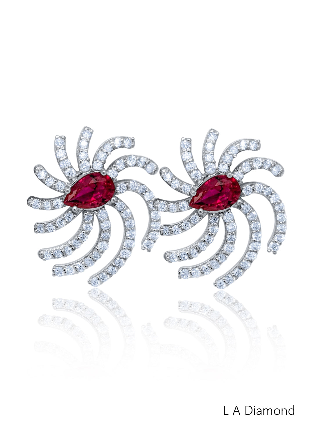 18K White Gold Diamond Round and Pear Cut Earrings with Ruby (2.50 ct)