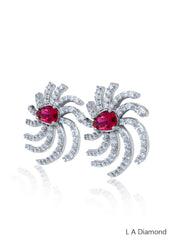 18K White Gold Diamond Round and Pear Cut Earrings with Ruby (2.50 ct)