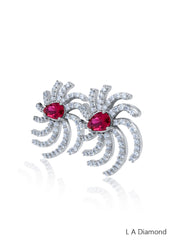 18K White Gold Diamond Round and Pear Cut Earrings with Ruby (2.50 ct)