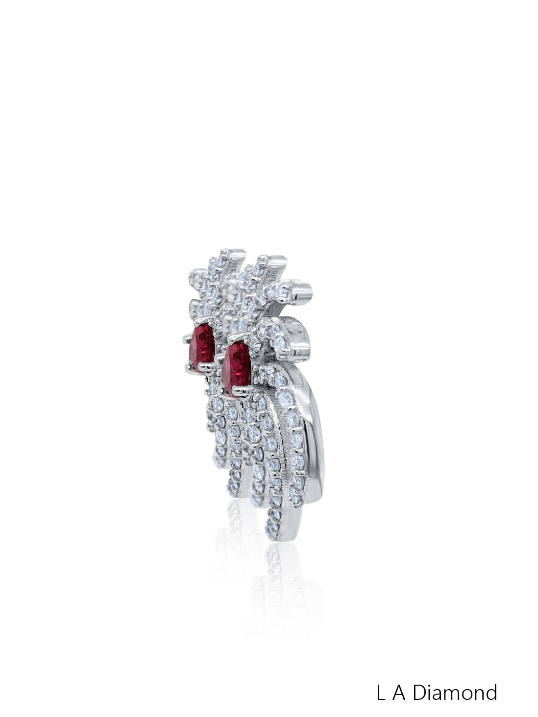 18K White Gold Diamond Round and Pear Cut Earrings with Ruby (2.50 ct)