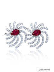 18K White Gold Diamond Round and Pear Cut Earrings with Ruby (2.50 ct)