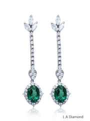 18K White Gold Diamond and Emerald Oval Cut Dangle Earring (3.49 ct)