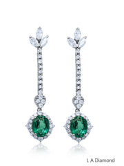 18K White Gold Diamond and Emerald Oval Cut Dangle Earring (3.49 ct)