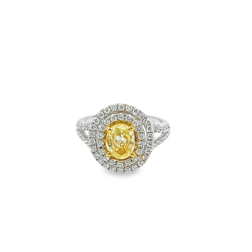 18K White Gold Diamond and Oval Cut Citrine Engagement Ring – 1.05ct