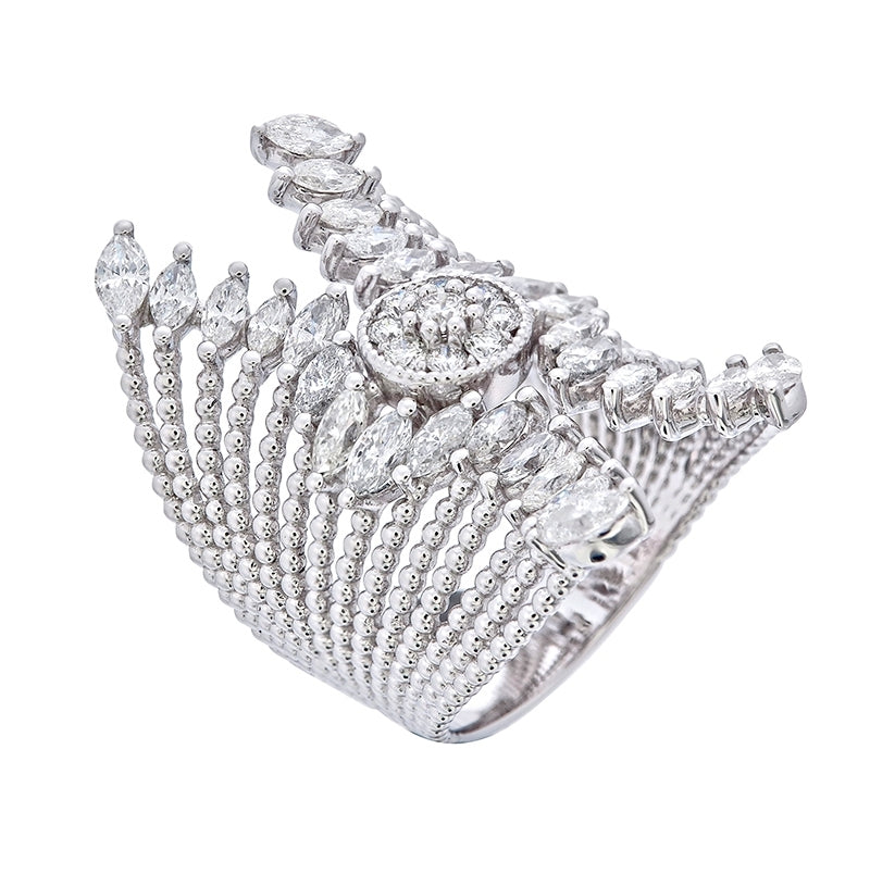 18K White Gold Multi-Layer Round & Marquise Diamond Ring (2.50 ct / 0.78 ct T.W.)