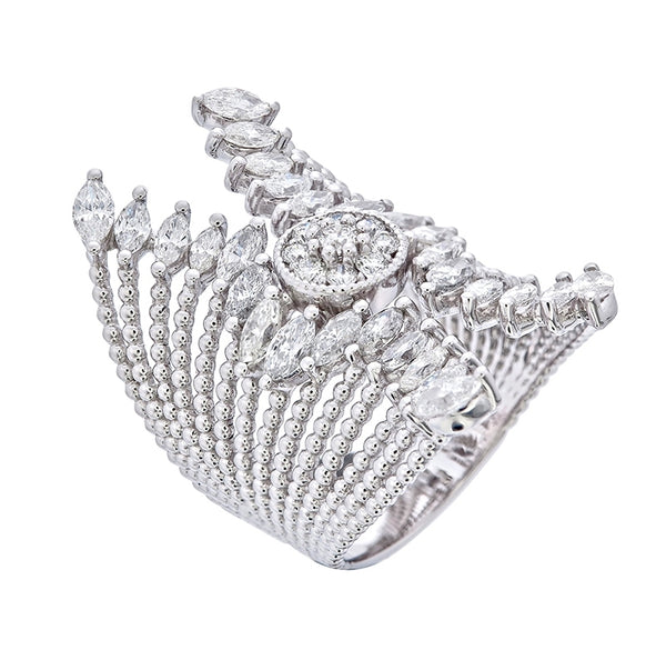 18K White Gold Multi-Layer Round & Marquise Diamond Ring (2.50 ct / 0.78 ct T.W.)