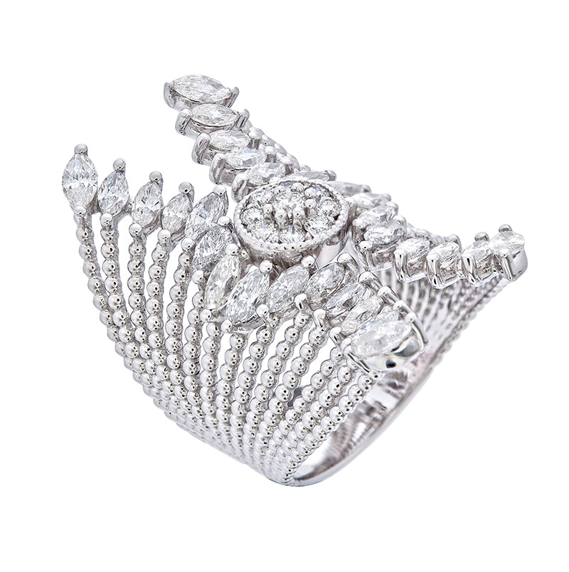 18K White Gold Multi-Layer Round & Marquise Diamond Ring (2.50 ct / 0.78 ct T.W.)