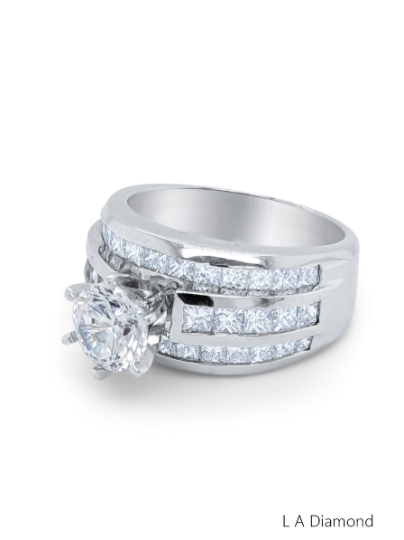 18K White Gold Round Cut & Bezel Corner Princess Diamond Ring (3.84 ct)