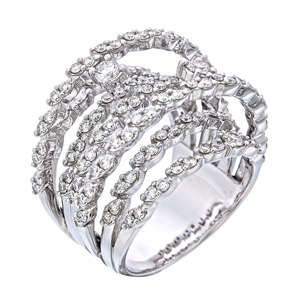 18K White Gold Round Cut Multi-Row Diamond Ring (2.12 ct)