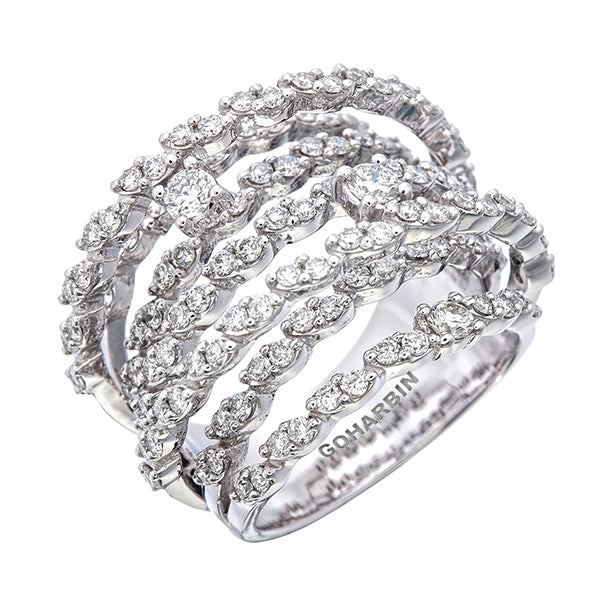 18K White Gold Round Cut Multi-Row Diamond Ring (2.12 ct)