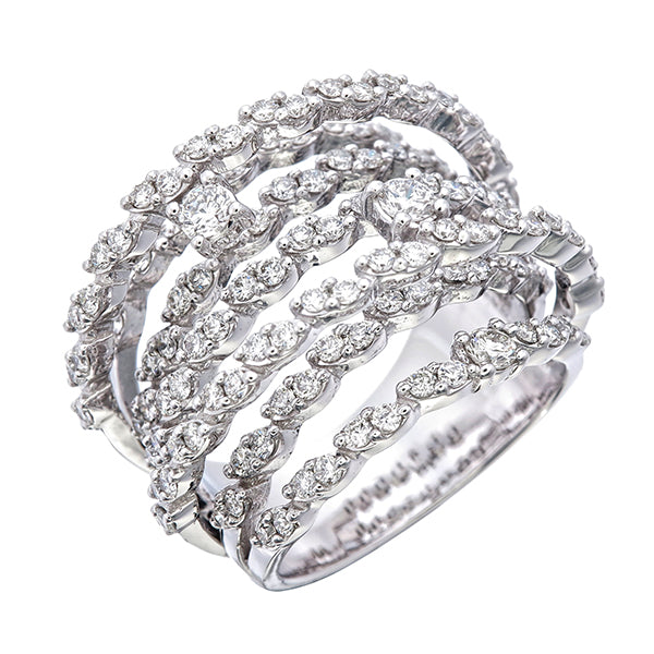 18K White Gold Round Cut Multi-Row Diamond Ring (2.12 ct)