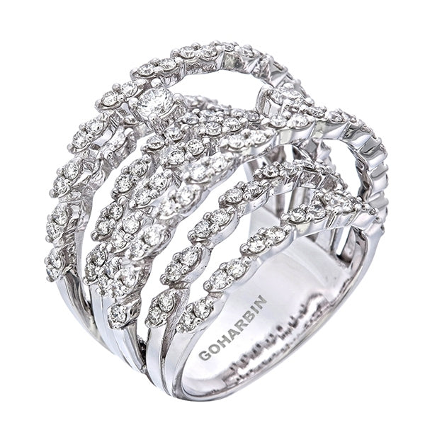 18K White Gold Round Cut Multi-Row Diamond Ring (2.12 ct)