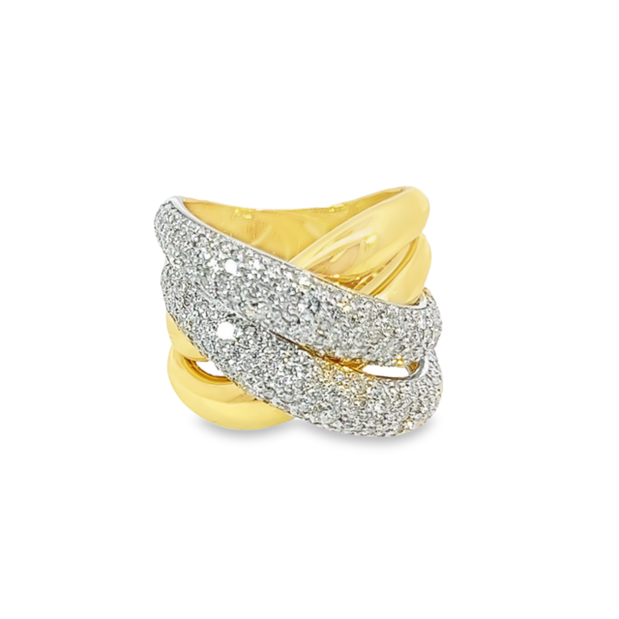 18K Yellow Gold Round Diamond Twist Ring (2.78 ct)
