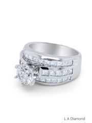 18k White Gold Diamond Round Cut And Bezel Corner Princess Engagement Ring 3.84c