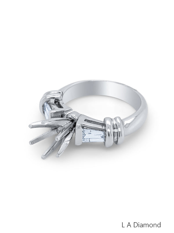 24K White Gold Baguette Cut Diamond Semi-Mount Ring (0.36 ct)