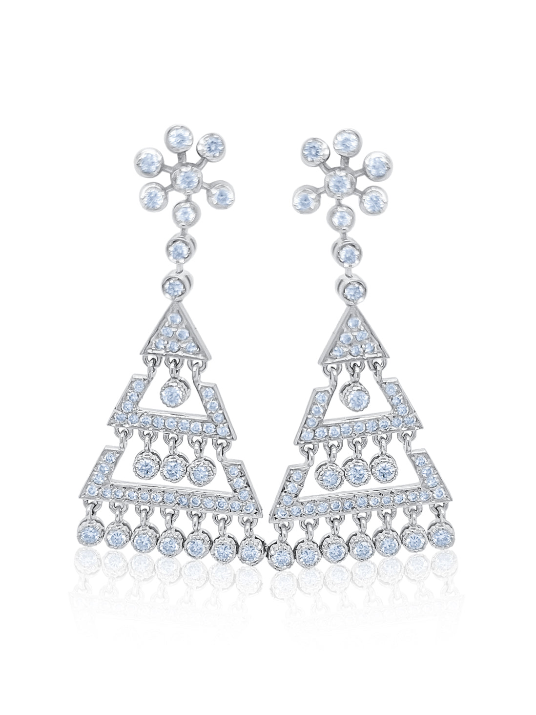 White Gold Diamond Round Cut Cluster Earring