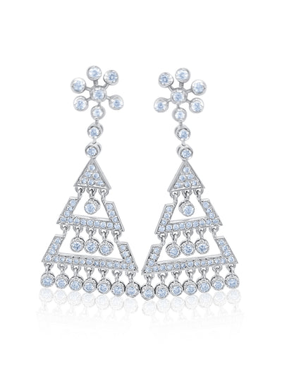 White Gold Diamond Round Cut Cluster Earring