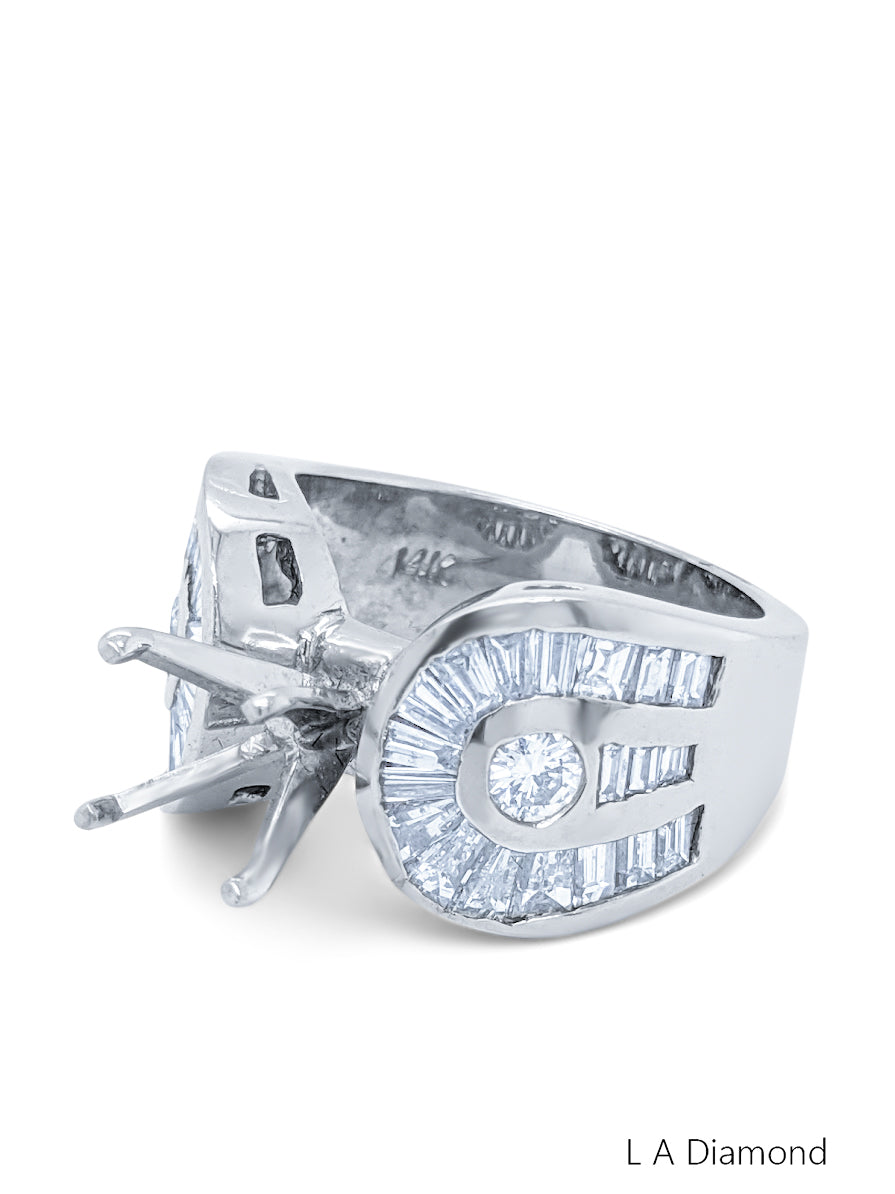 14k White Gold Diamond Princess Cut Semi Mount Bridal Engagement Ring 2.29c