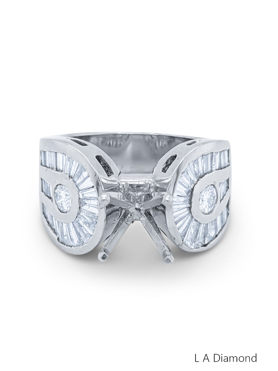 14k White Gold Diamond Princess Cut Semi Mount Bridal Engagement Ring 2.29c