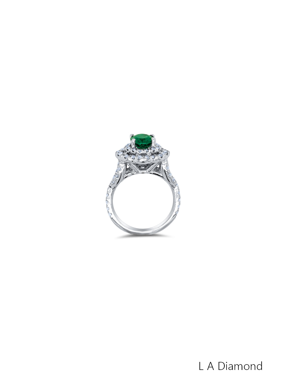 14k White Gold Diamond Emerald Ring - LA DIAMOND