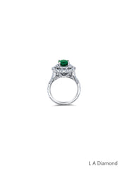 14k White Gold Diamond Emerald Ring - LA DIAMOND