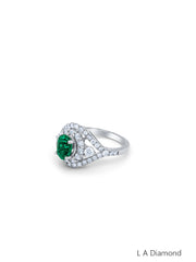 14k White Gold Diamond Emerald Ring - LA DIAMOND