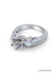 18k White Gold Diamond Princess Cut Semi Mount Bridal Engagement Ring .72c