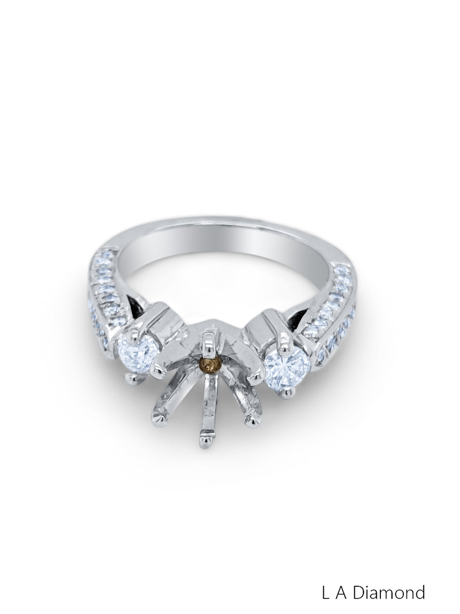 18k White Gold Diamond Princess Cut Semi Mount Bridal Engagement Ring .72c