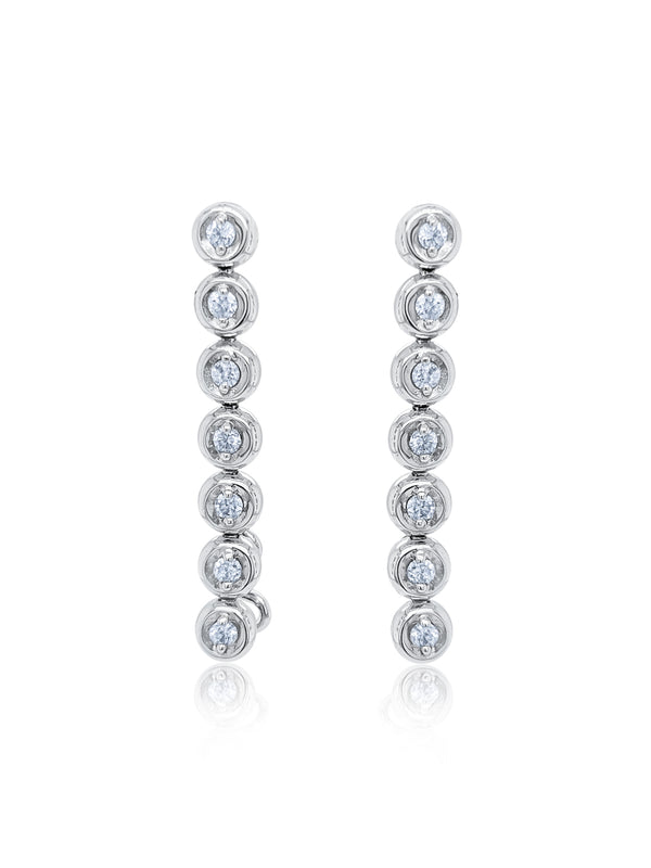 14K White Gold Diamond Round Cut Dangle Earring .84c - LA DIAMOND