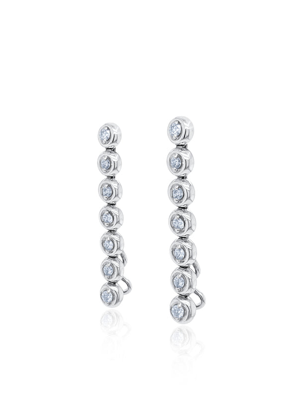 14K White Gold Diamond Round Cut Dangle Earring .84c - LA DIAMOND